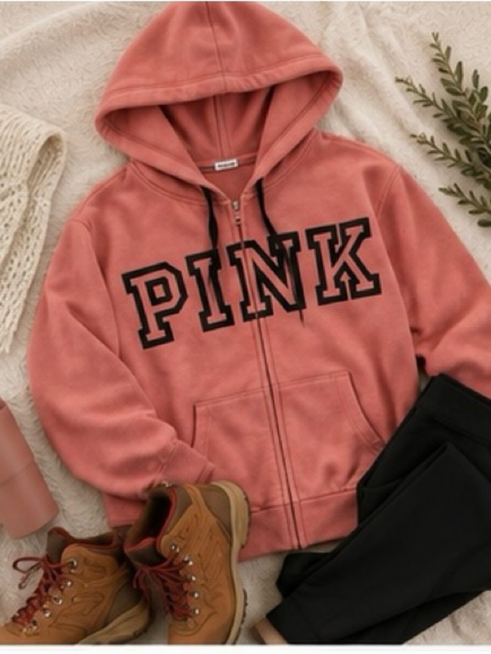 PINK Victoria’s Secret Full Zip Hoodie | Salmon Pink | Cozy Lounge Sweatshirt - Picture 2 of 16